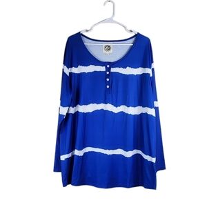 Tees2urdoor Blue and White Stripes Long Sleeve T-Shirt Plus Size 3XL